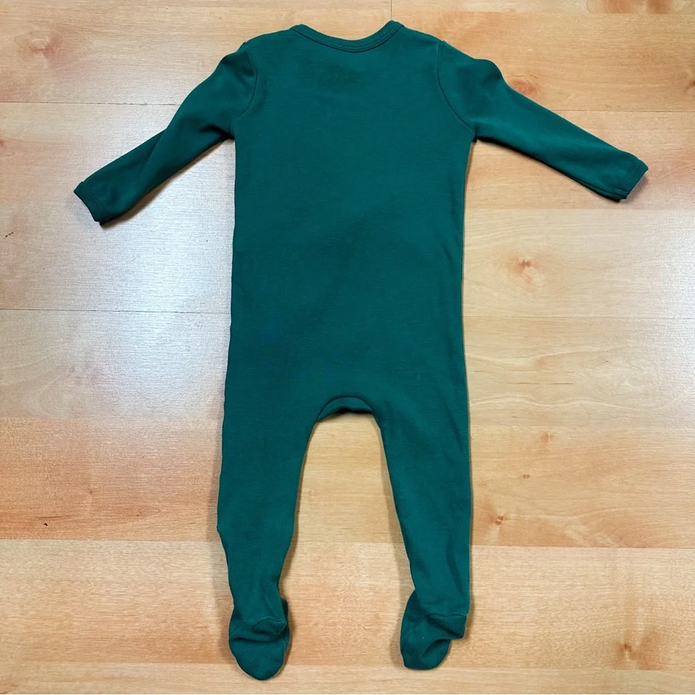 Pottery Barn Kids Green Reindeer Organic Baby Pajama Unisex Footie Size 3-6M